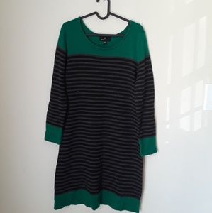Ronnie Nicole Green Striped Sweater Dress L  I41